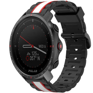 Silicone Special Edition Strap, black/white, on a watch, 3/4 front view