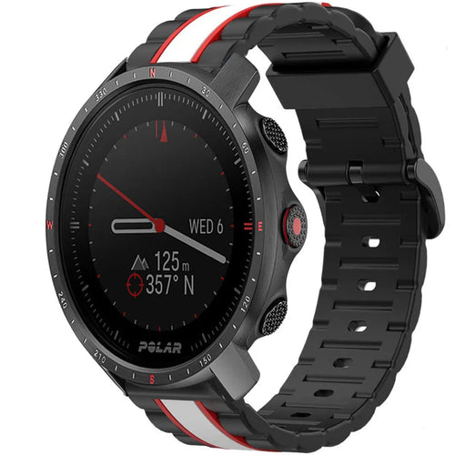 Silicone Special Edition Strap, black/white, on a watch, 3/4 front view