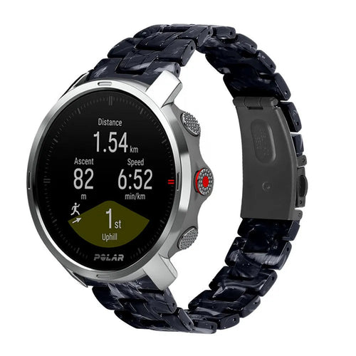 Metal Resin Strap, black/white, on a watch, 3/4 front view