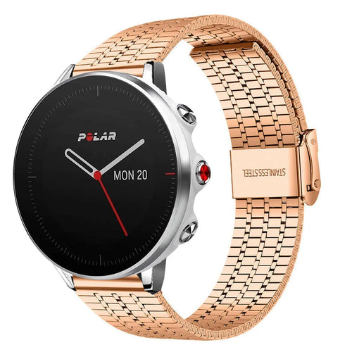 Fine Steel Strap, rose gold, on a watch, 3/4 front view