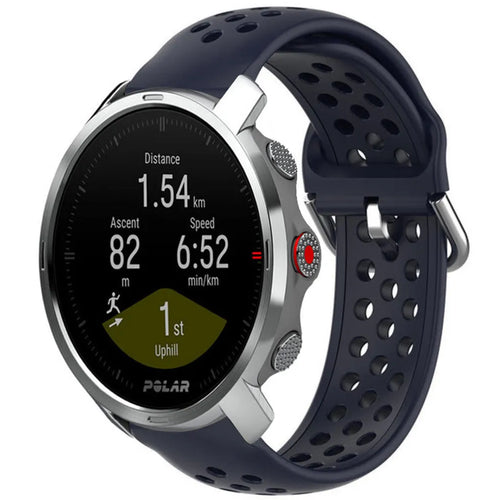 Breathable Silicone Strap, dark blue, on a watch, 3/4 front view