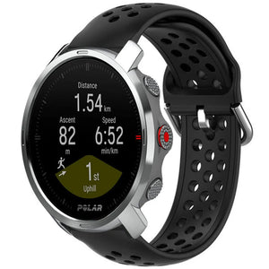 Breathable Silicone Strap, black, on a watch, 3/4 front view