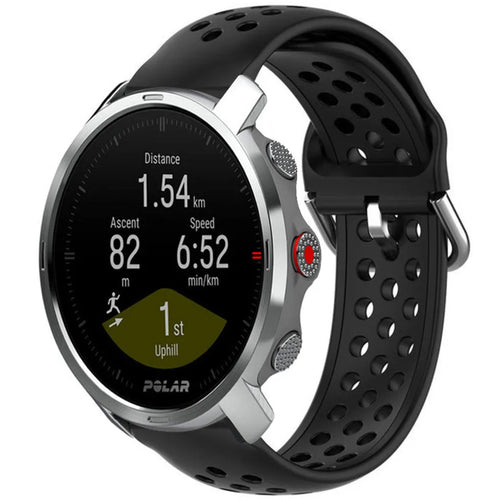 Breathable Silicone Strap, black, on a watch, 3/4 front view
