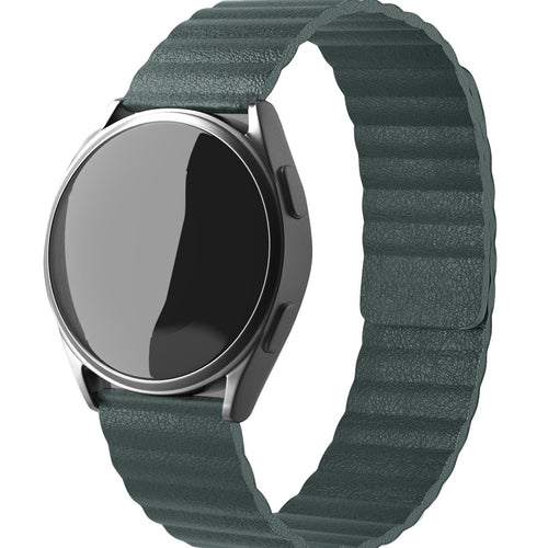 Leather Loop Strap, viridian, on a watch, 3/4 front view