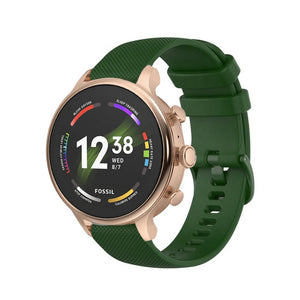 Silicone Sport Strap, army green, on a watch, 3/4 front view