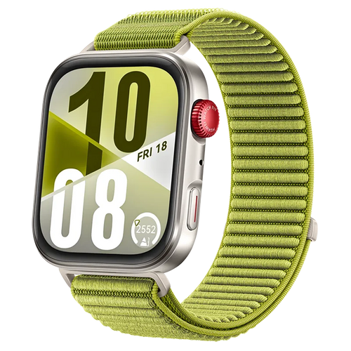 Wave Nylon Strap, green, on a watch, 3/4 front view