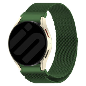 Milanese Strap 'One Push', green, on a watch, 3/4 front view