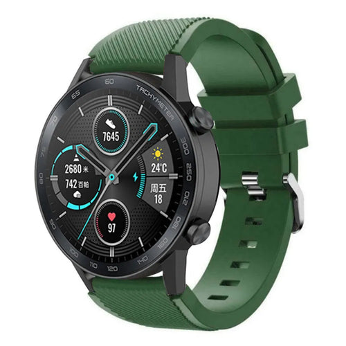 Twill Silicone Strap, army green, on a watch, 3/4 front view
