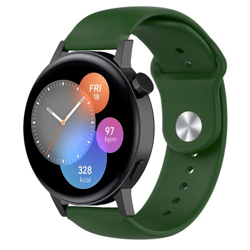 Silicone Sport Strap, army green, on a watch, 3/4 front view