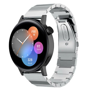 Premium Metal Strap, silver, on a watch, 3/4 front view