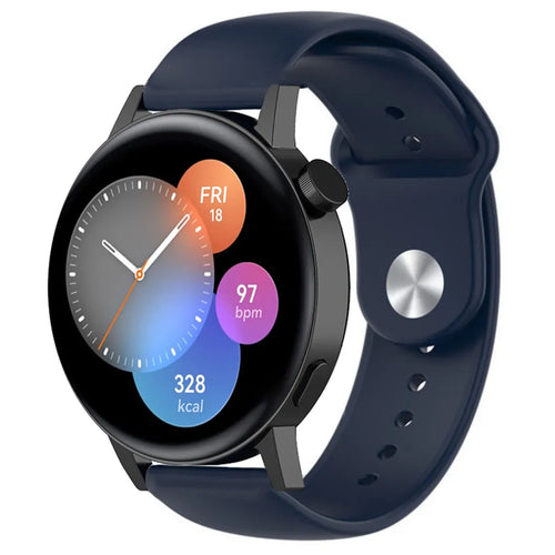 Silicone Sport Strap, dark blue, on a watch, 3/4 front view