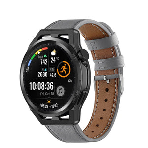 Modern Leather Strap, grey, on a watch, 3/4 front view