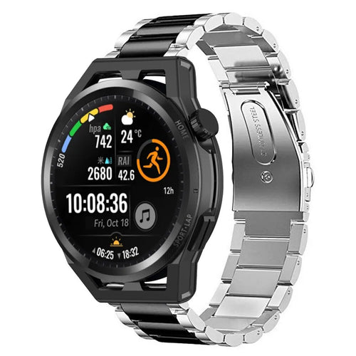 Steel Strap, silver/black, on a watch, 3/4 front view