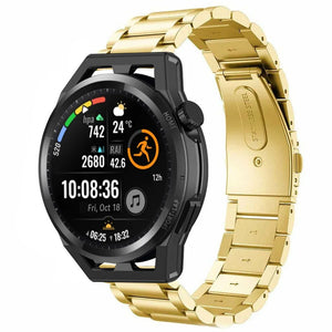 Steel Strap, gold, on a watch, 3/4 front view
