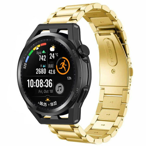 Steel Strap, gold, on a watch, 3/4 front view