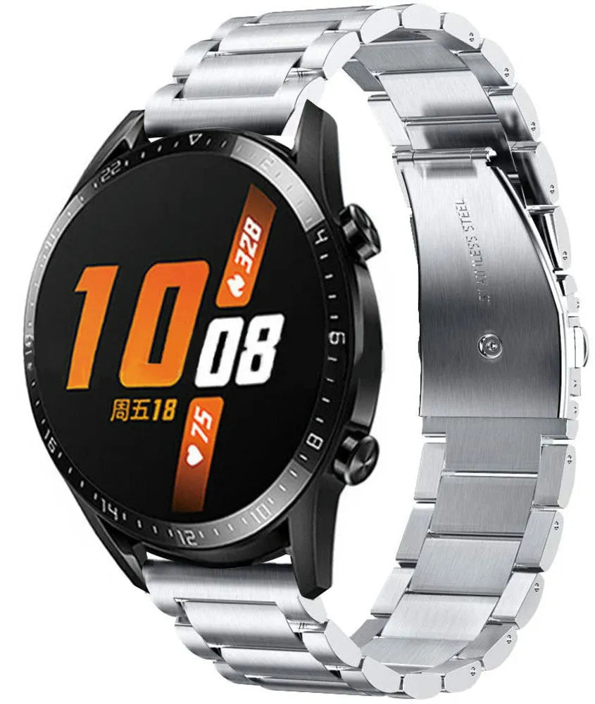 Titanium Strap, silver, on a watch, 3/4 front view