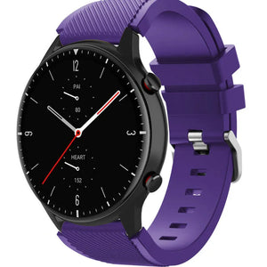 Twill Silicone Strap, purple, on a watch, 3/4 front view