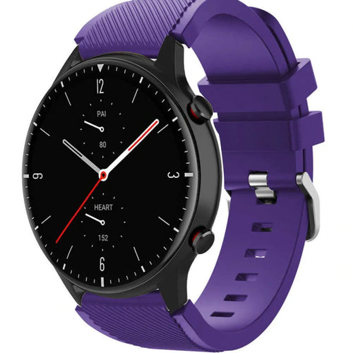 Twill Silicone Strap, purple, on a watch, 3/4 front view