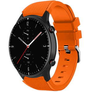 Twill Silicone Strap, orange, on a watch, 3/4 front view