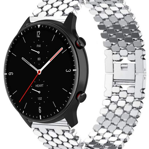 Steel Strap Hexagons, silver, on a watch, 3/4 front view