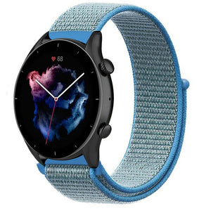 Nylon Strap, blue, on a watch, 3/4 front view
