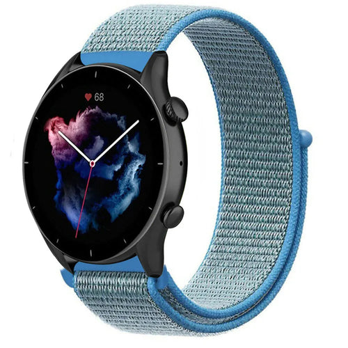 Nylon Strap, blue, on a watch, 3/4 front view