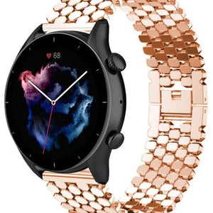 Steel Strap Hexagons, rose gold, on a watch, 3/4 front view