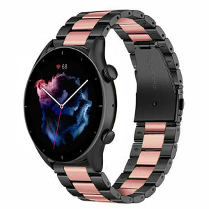 Steel Strap, black/pink, on a watch, 3/4 front view