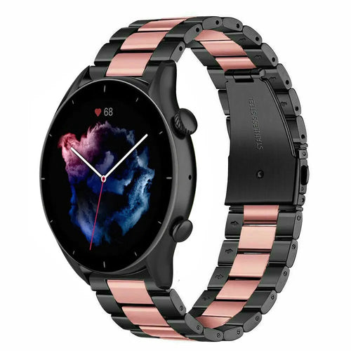 Steel Strap, black/pink, on a watch, 3/4 front view
