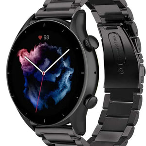 Titanium Strap, black, on a watch, 3/4 front view
