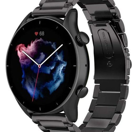 Titanium Strap, black, on a watch, 3/4 front view