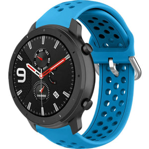 Breathable Silicone Strap, light blue, on a watch, 3/4 front view