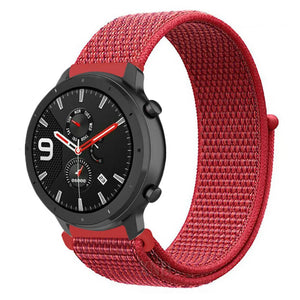 Nylon Strap, red, on a watch, 3/4 front view