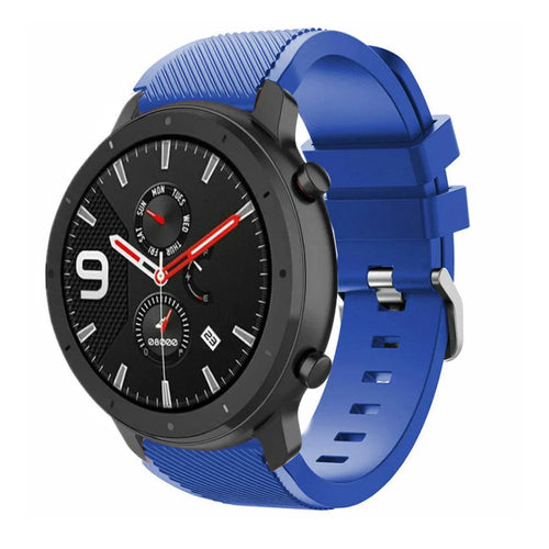 Twill Silicone Strap, blue, on a watch, 3/4 front view
