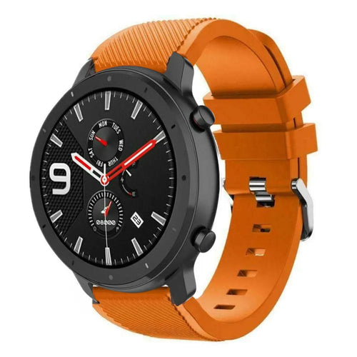 Twill Silicone Strap, orange, on a watch, 3/4 front view