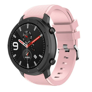Twill Silicone Strap, pink, on a watch, 3/4 front view