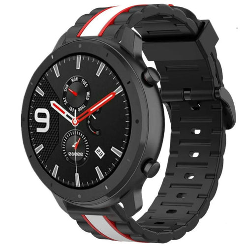 Silicone Special Edition Strap, black/white, on a watch, 3/4 front view