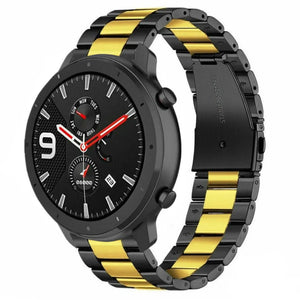 Steel Strap, black/gold, on a watch, 3/4 front view