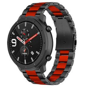 Steel Strap, black/red, on a watch, 3/4 front view