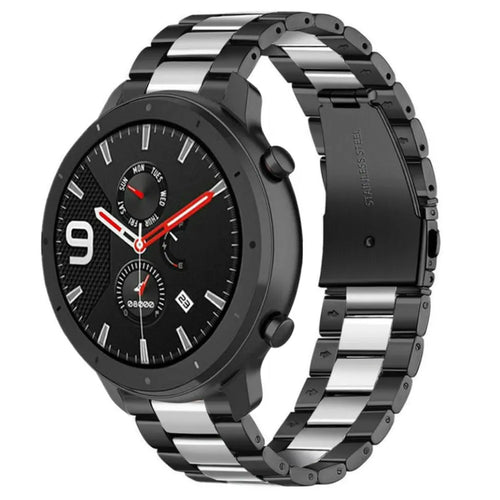 Steel Strap, black/silver, on a watch, 3/4 front view