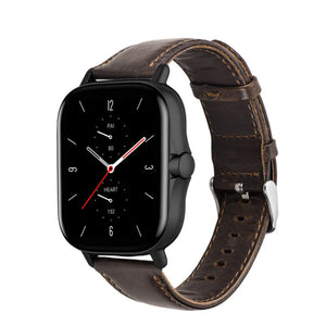 Leather Strap, dark brown, on a watch, 3/4 front view