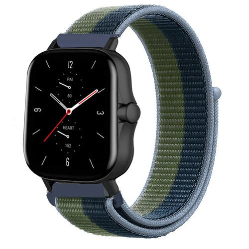 Nylon Strap, moss green, on a watch, 3/4 front view