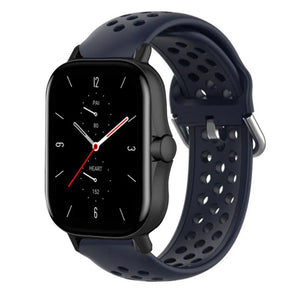 Breathable Silicone Strap, dark blue, on a watch, 3/4 front view