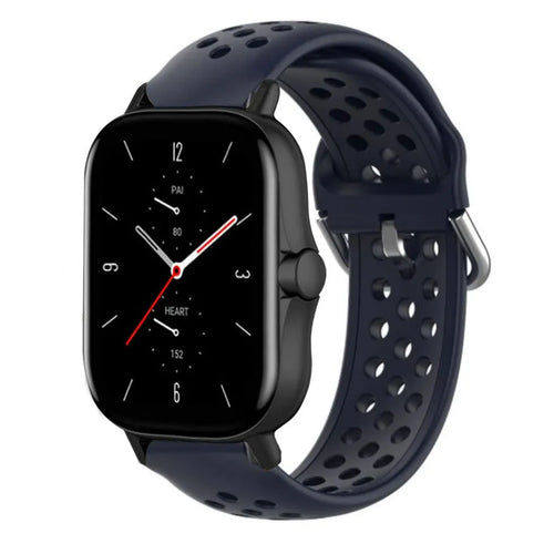 Breathable Silicone Strap, dark blue, on a watch, 3/4 front view