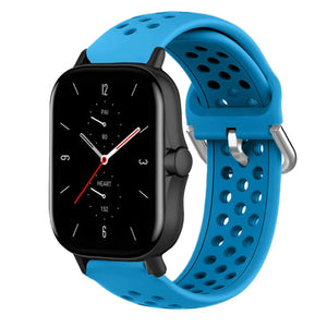 Breathable Silicone Strap, light blue, on a watch, 3/4 front view