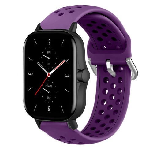 Breathable Silicone Strap, purple, on a watch, 3/4 front view