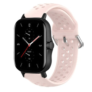 Breathable Silicone Strap, pink, on a watch, 3/4 front view