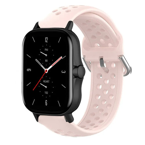 Breathable Silicone Strap, pink, on a watch, 3/4 front view