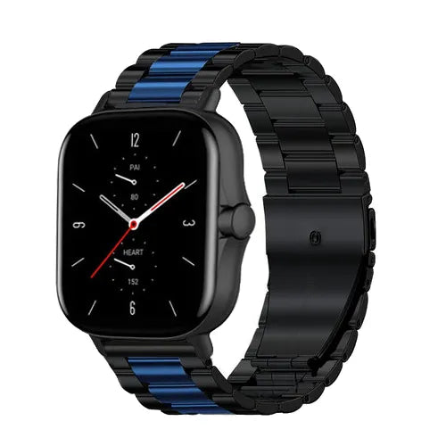 Steel Strap, black/blue, on a watch, 3/4 front view