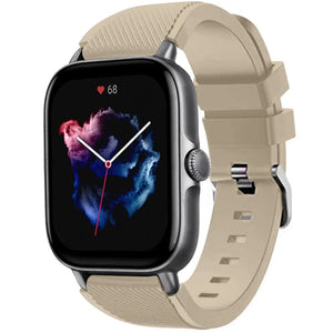 Twill Silicone Strap, beige, on a watch, 3/4 front view